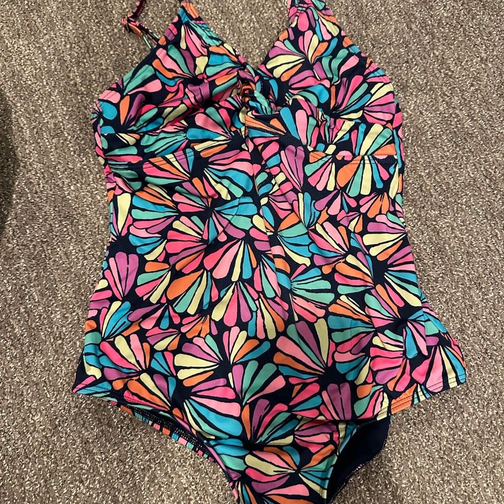 Lands' End Kids One Piece Swimsuit - Pink and Blue Floral